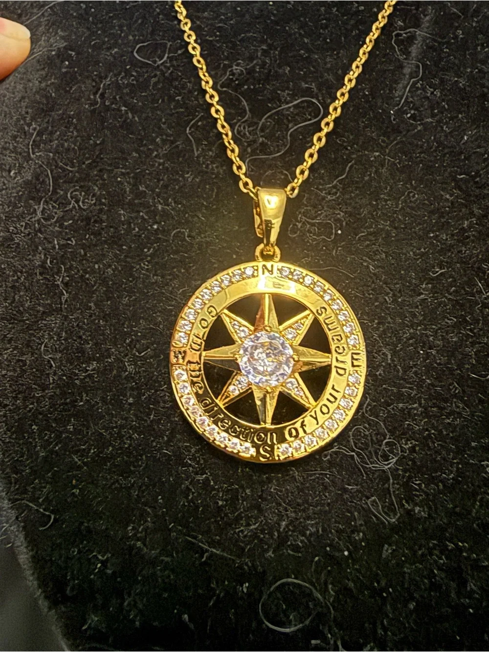 925 silverGold plated Compass Star Pendant Necklace with Clear Crystals‎